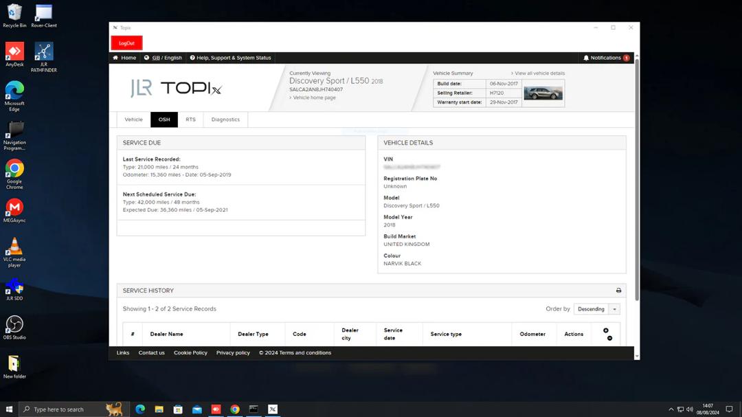 JLR TOPIX Cloud – Dealer Account